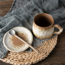 日式手捏复古咖啡勺子陶瓷汤匙长柄咖啡勺粗陶瓷勺子跨境家用调羹