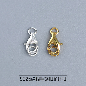 925纯银龙虾扣弹簧扣镀金手链扣水滴银扣diy配件子纯银搭项链扣头