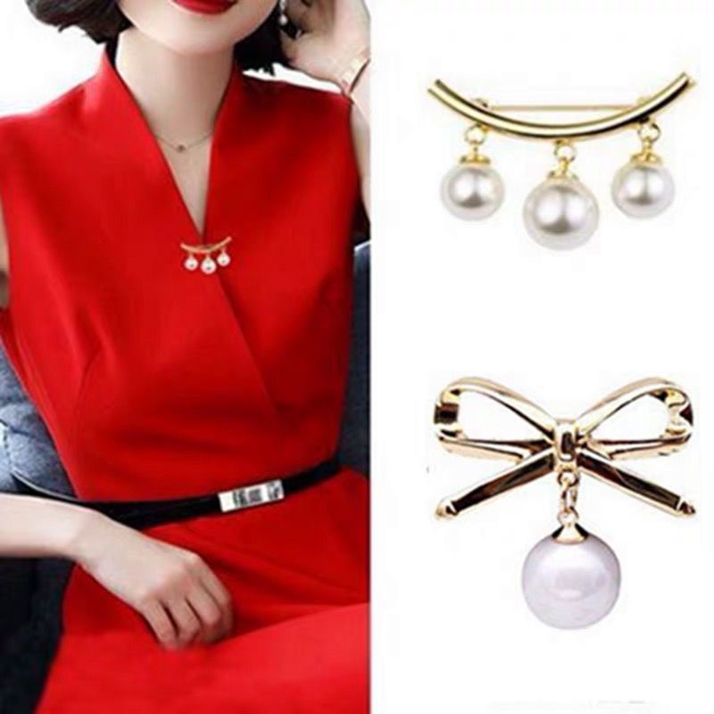 pearl bow brooch anti-exposure brooch corsage clothing accessories silk scarf buckle pin brooch