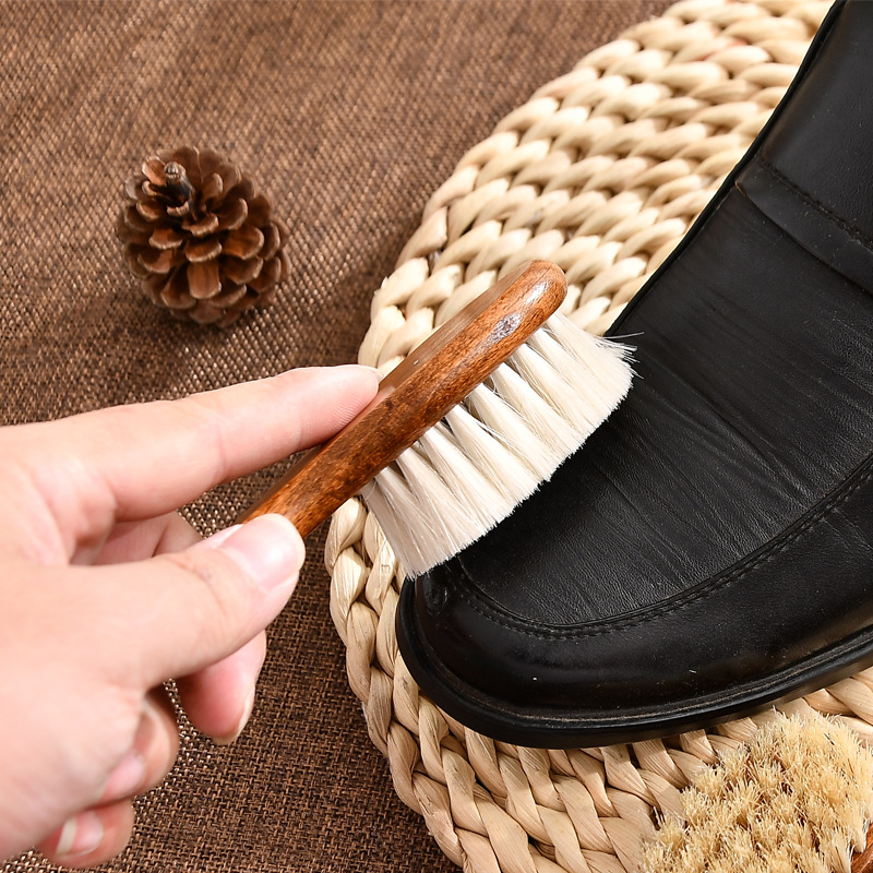 多功能软毛鞋刷子榉木清洁刷羊毛除尘量大可激光logo带手柄鞋用品