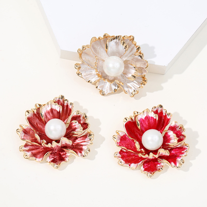 复古高档牡丹花胸花配饰中国风旗袍大衣富贵花别针镶珍珠女士胸针