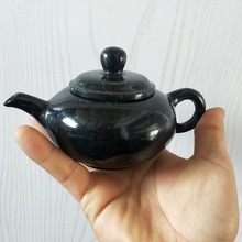 药王石茶壶 墨玉壶 墨绿玉茶具 茶壶黑绿玉杯子 酒具茶杯玉器玉石