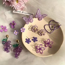 S925银针紫色耳环温柔气质香芋紫复古花朵超仙耳钉女夏季新款耳饰