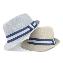 夏季新款男士礼帽条纹织带男女士草帽遮阳沙滩防晒帽休闲爵士帽潮