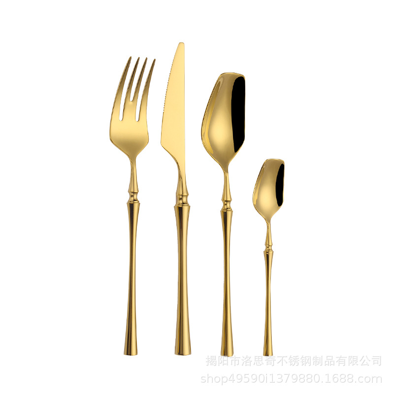 304 Stainless Steel Small Waist Tableware Mirror Gold-Plated Western Tableware Creative Gift Steak Knife, Fork and Spoon Four-Piece Set