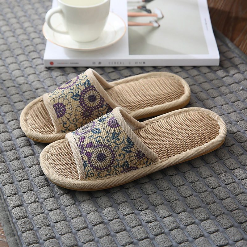 Summer Home Bedroom Thick Bottom Floral Linen Slippers Girls and Boys Couple's Home Non-Slip Wear-Resistant Home Cotton Slippers