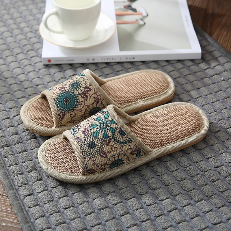 Summer Home Bedroom Thick Bottom Floral Linen Slippers Girls and Boys Couple's Home Non-Slip Wear-Resistant Home Cotton Slippers