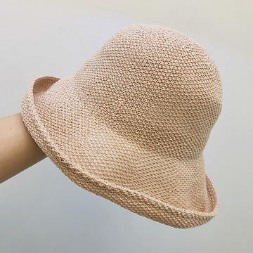 日本款简约休闲卷边钩针草帽女春夏出游百搭遮阳帽折叠防晒渔夫帽