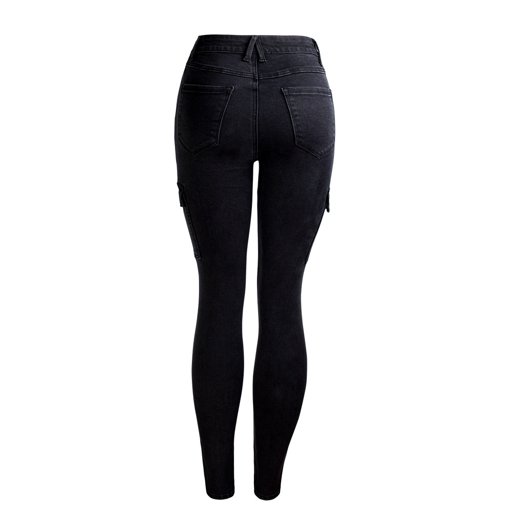 European and American Women's Clothing Jeans Women's Front Leg Split High Waist Black Cropped Pants Split Skinny Jeans