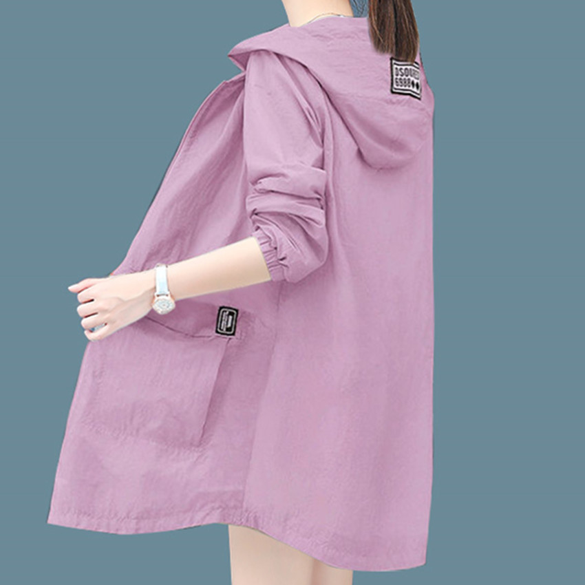 2022 solid color sun protection clothing female uv protection summer new version thin simple mid-length coat female loose sun-proof clothes