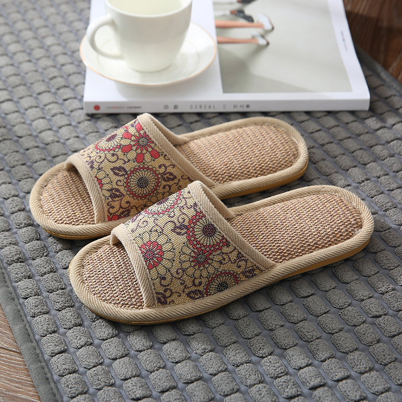 Summer Home Bedroom Thick Bottom Floral Linen Slippers Girls and Boys Couple's Home Non-Slip Wear-Resistant Home Cotton Slippers