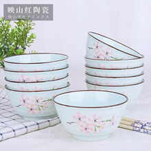 10个装景德镇青釉陶瓷碗家用吃饭日式米饭碗餐具釉下彩高脚碗套装