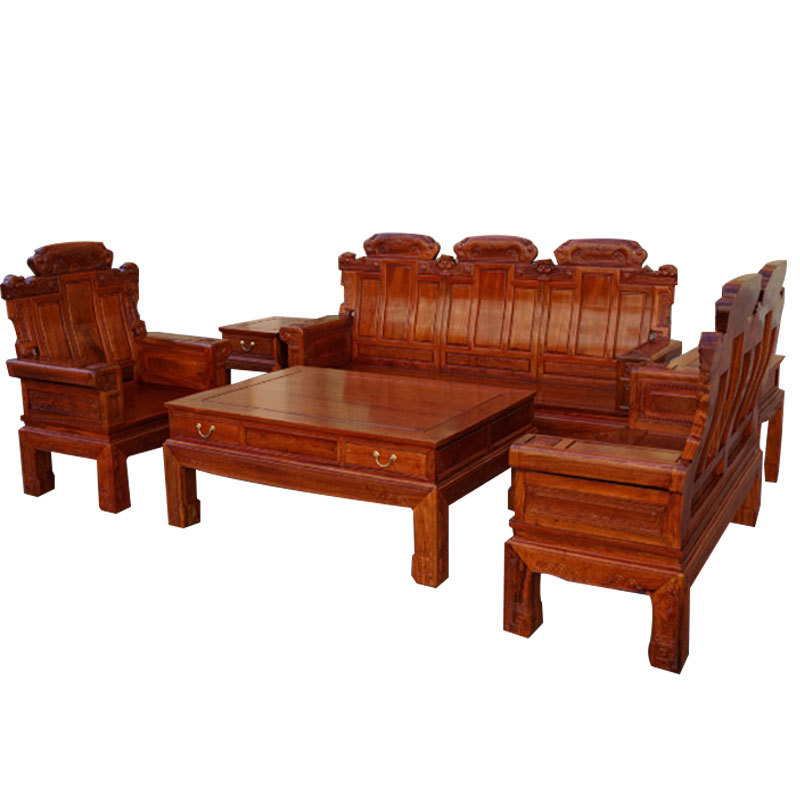 缅甸花梨红木沙发六件套 光面如意123 坐板加厚独板 大果紫檀保真