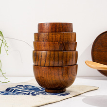 天然酸枣木日式整木圆形创意环保木碗家用汤碗防烫餐具可LOGO订购