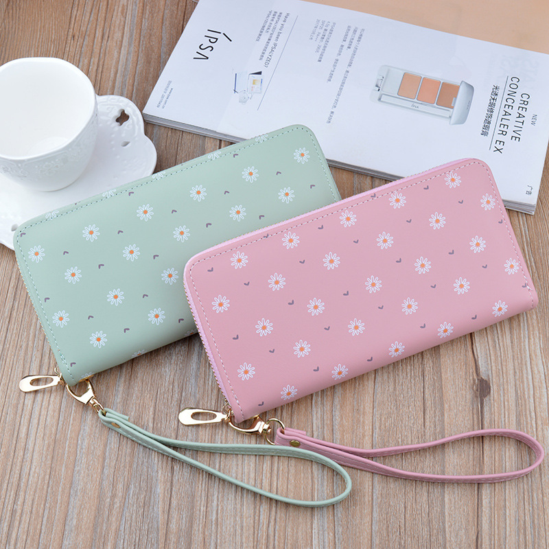 New Women's Wallet Women's Long Zipper Clutch Korean Style Soft Wallet Large Capacity Small Chrysanthemum Wallet Phone Bag