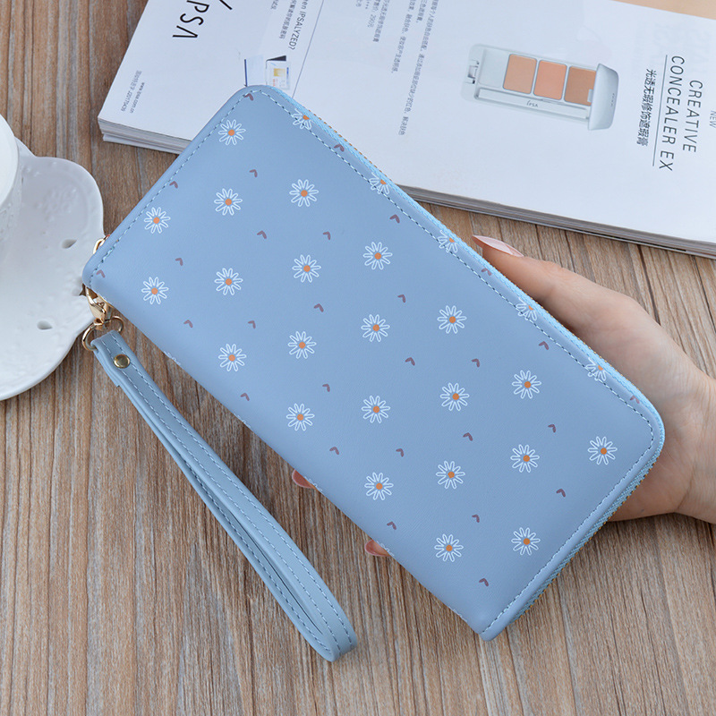 New Women's Wallet Women's Long Zipper Clutch Korean Style Soft Wallet Large Capacity Small Chrysanthemum Wallet Phone Bag