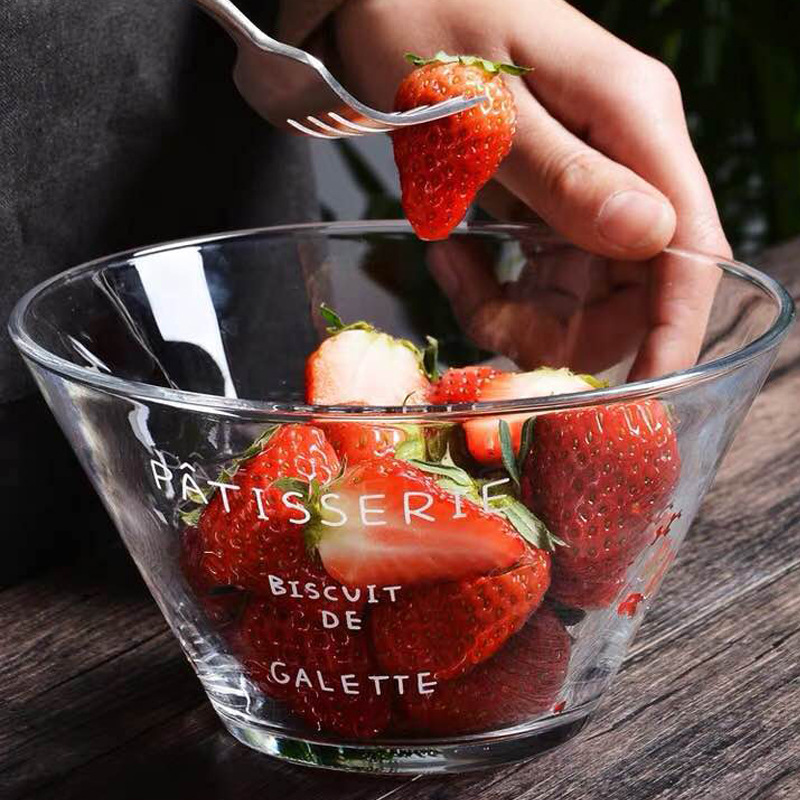 法文沙拉碗透明玻璃碗单个家用面碗北欧ins可爱汤碗字母水果碗