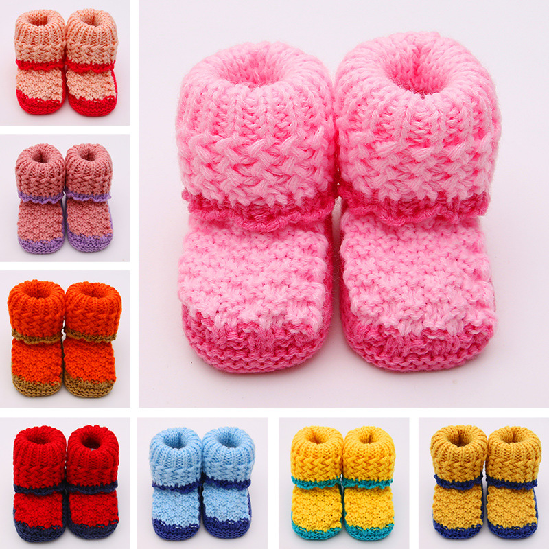 Handmade Finished Product Woven Spring and Autumn Baby Bootee Newborn Bootee Baby Knitted Shoes 0-3-6 Months