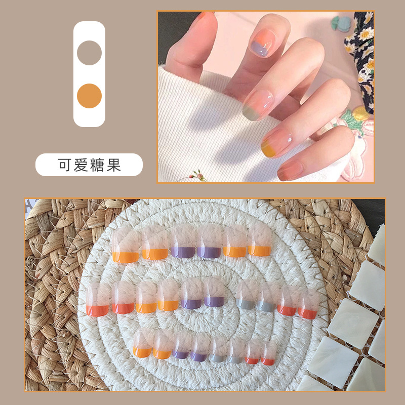 Internet Celebrity French Style Fake Nails Wear Nail Finished Product Nail Tip Nail Stickers Removable Nail Press on Nails