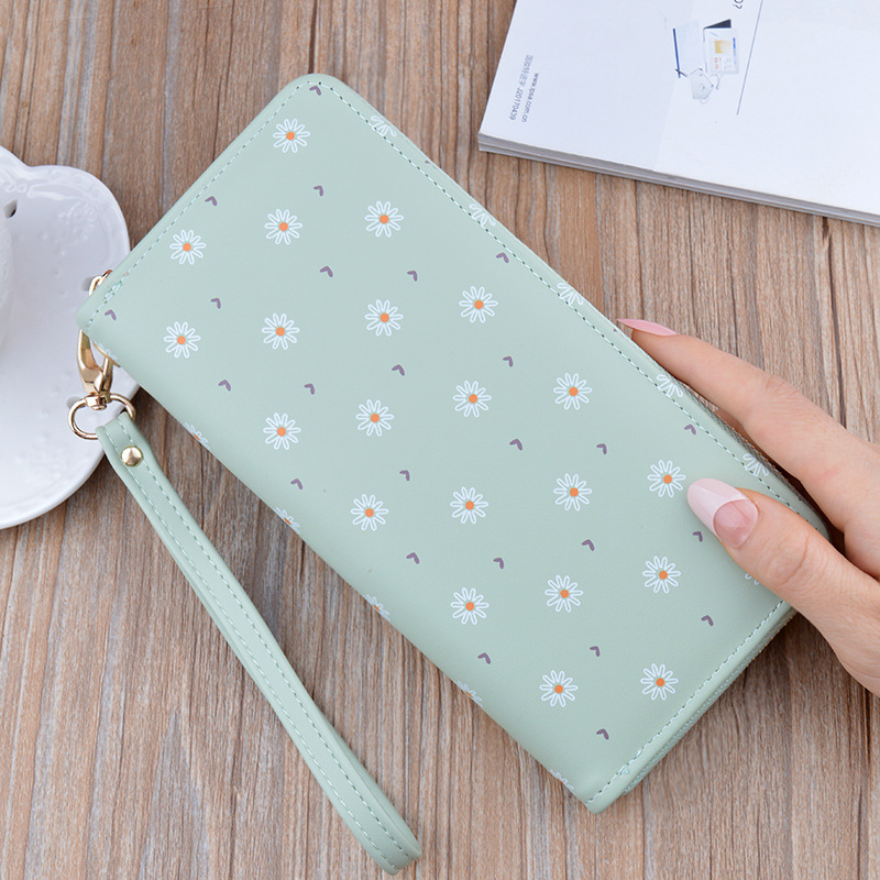 New Women's Wallet Women's Long Zipper Clutch Korean Style Soft Wallet Large Capacity Small Chrysanthemum Wallet Phone Bag
