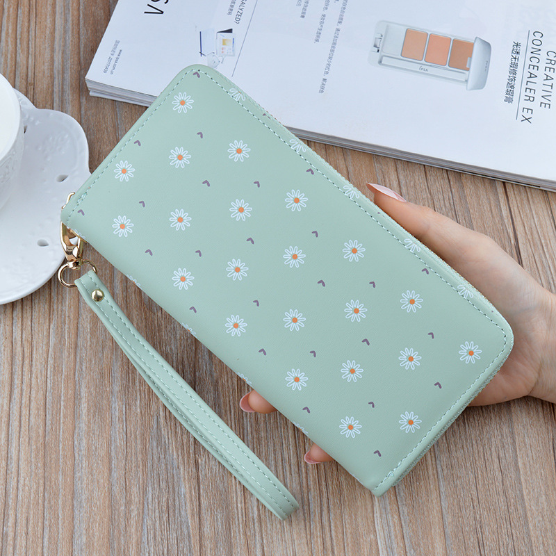 New Women's Wallet Women's Long Zipper Clutch Korean Style Soft Wallet Large Capacity Small Chrysanthemum Wallet Phone Bag