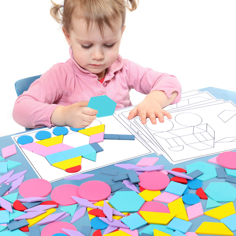 厂价直供180片形状创意木质拼图0.6儿童益智百变七巧板玩具