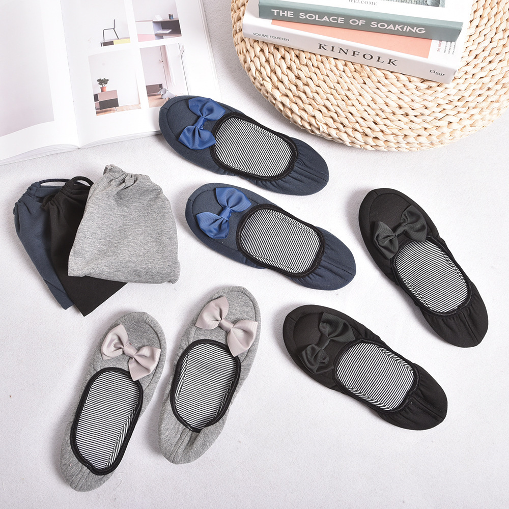 japan foreign trade travel aviation portable belt foldable shoes indoor mute soft soled cotton slipper with storage carrying shoes