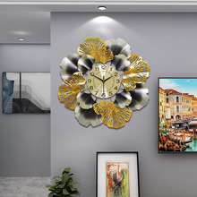 银杏叶创意挂钟欧式轻奢钟表 客厅美式简约家居装饰艺术时钟挂墙