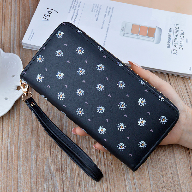 New Women's Wallet Women's Long Zipper Clutch Korean Style Soft Wallet Large Capacity Small Chrysanthemum Wallet Phone Bag