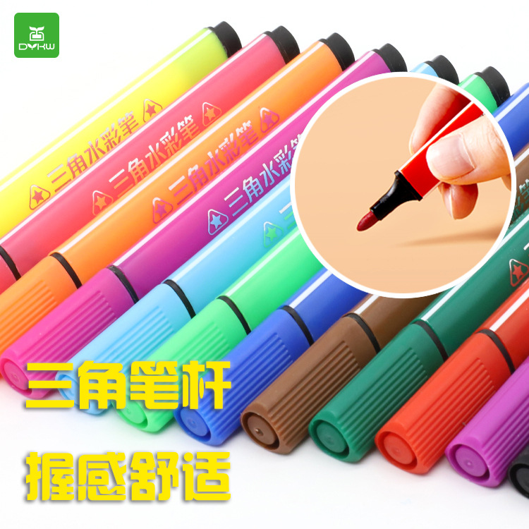 Factory Direct Sales Triangle Pole Basic Model Large Capacity Watercolor Pens Set Washable Graffiti Painting Kindergarten Paintbrush