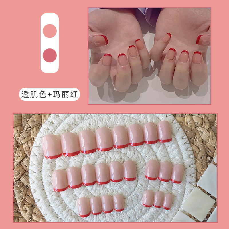 Internet Celebrity French Style Fake Nails Wear Nail Finished Product Nail Tip Nail Stickers Removable Nail Press on Nails