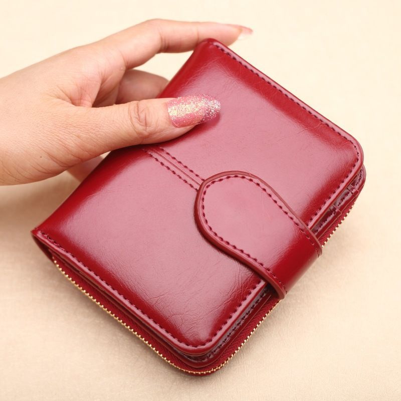 Foreign Trade New Coin Purse Women's Short Wallet Oil Wax Leather Clutch Small Card Holder Large Wallet Coin Bag H669