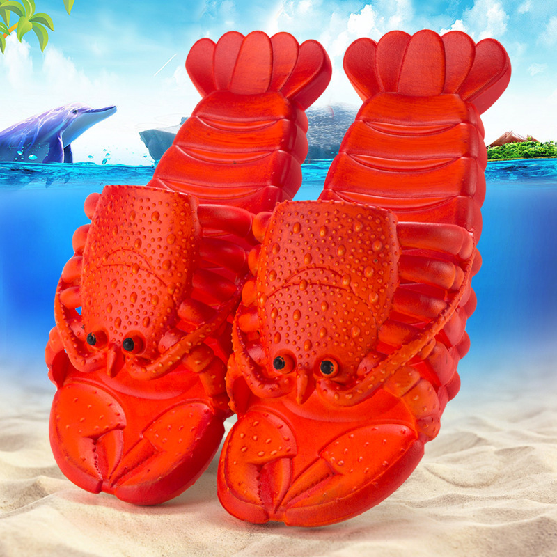 Cute Trending Creative Crayfish Women's Slippers Summer One Family Three Mouth Parent-Child Children Cartoon Beach Holiday Sandals