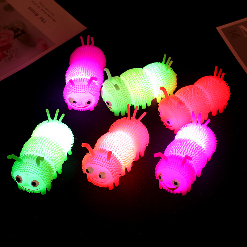 Flash New Exotic Toy Luminous Hairy Ball Luminous Three-Section Caterpillar Vent Flash Hairy Ball