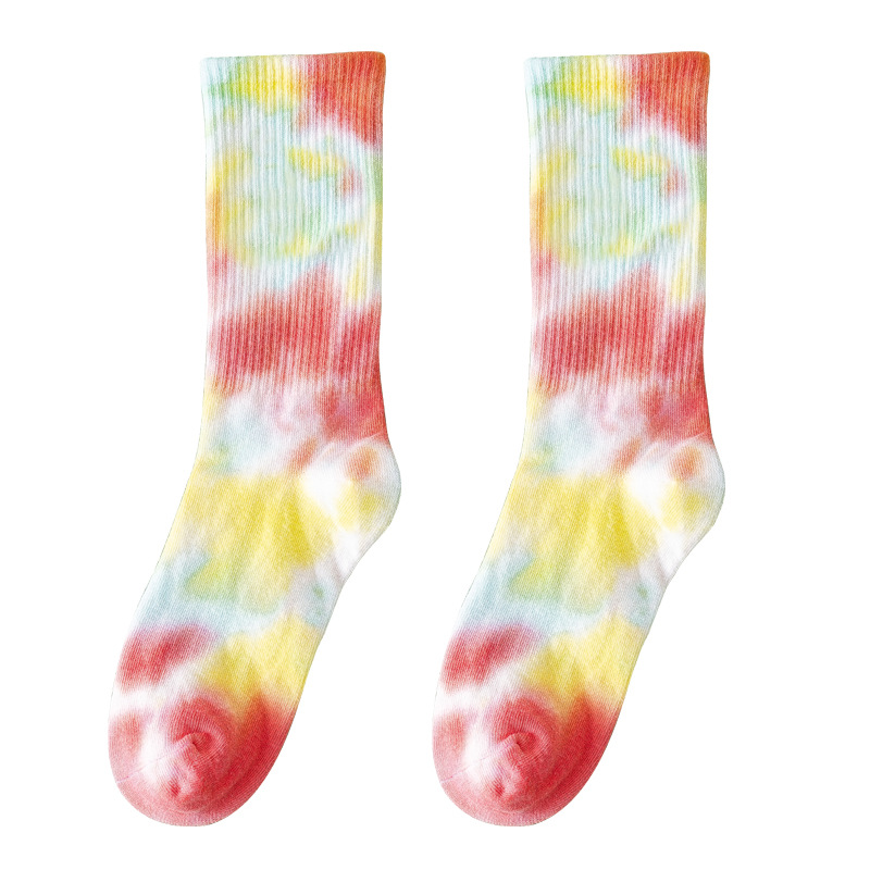 Tie-Dyed Middle Tube Cotton Socks Street Trendy Socks Ins Socks Women's New Gradient Color Fashion Sports Personalized Tide