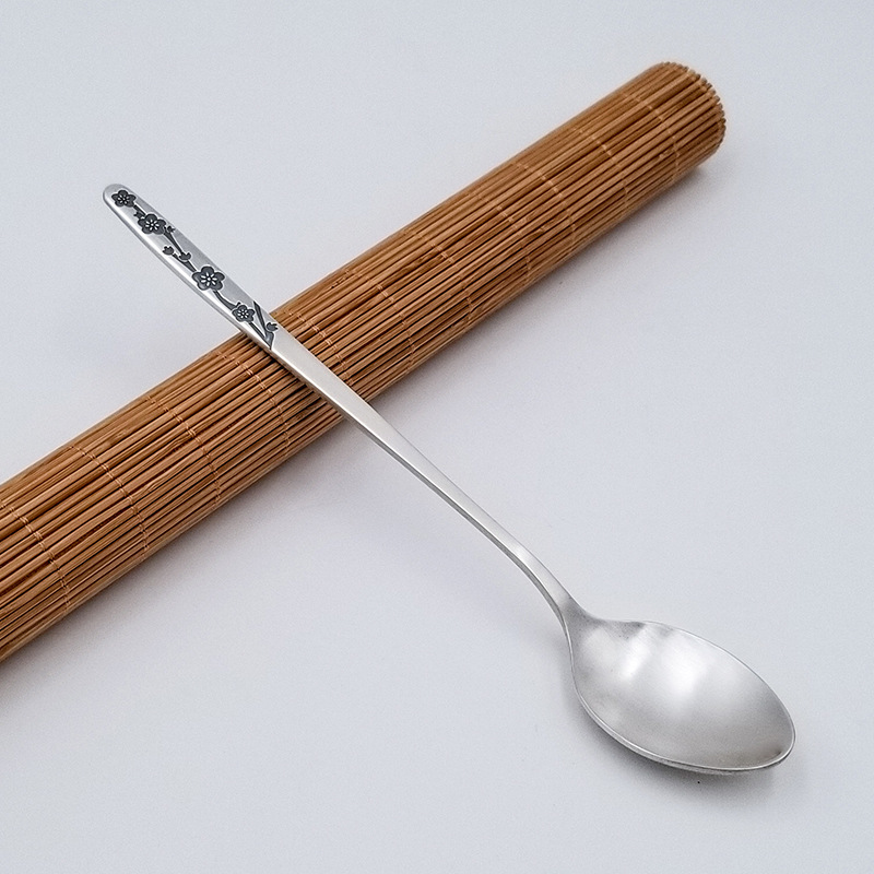 傲骨寒梅999银勺子50克长柄足银调羹家用银餐具银饭勺-阿里巴巴