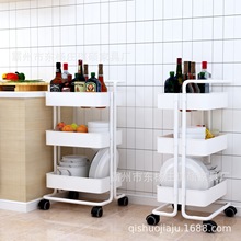 家用厨房置物架简易三层移动小推车浴室收纳架子落地洗手间置物架