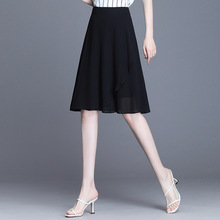 黑色半身裙2023夏季新款中长款雪纺裙中裙轻薄高腰显瘦A字裙