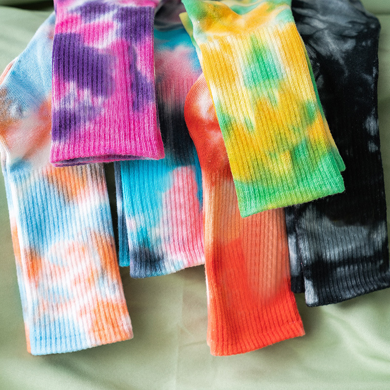 Tie-Dyed Middle Tube Cotton Socks Street Trendy Socks Ins Socks Women's New Gradient Color Fashion Sports Personalized Tide