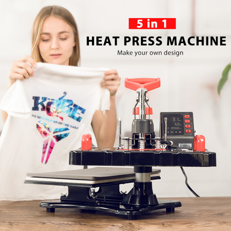 摆地摊5合1热转印机器设备印logo热升华烫图机器t恤杯子亚马逊