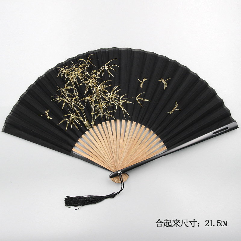 古风竹子扇子夏天复古日式棉布扇男士随身折扇中国风小巧流苏批发