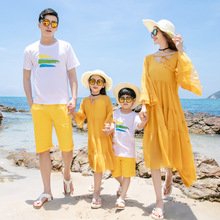 宽松大码母女装一家三口亲子装出游度假家庭装 海边沙滩裙