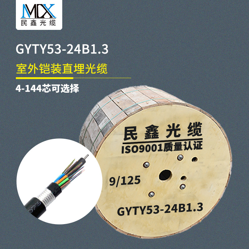 室外层绞多直埋光缆24芯 GYTY53光缆 4-144芯铠装直埋单模光纤线