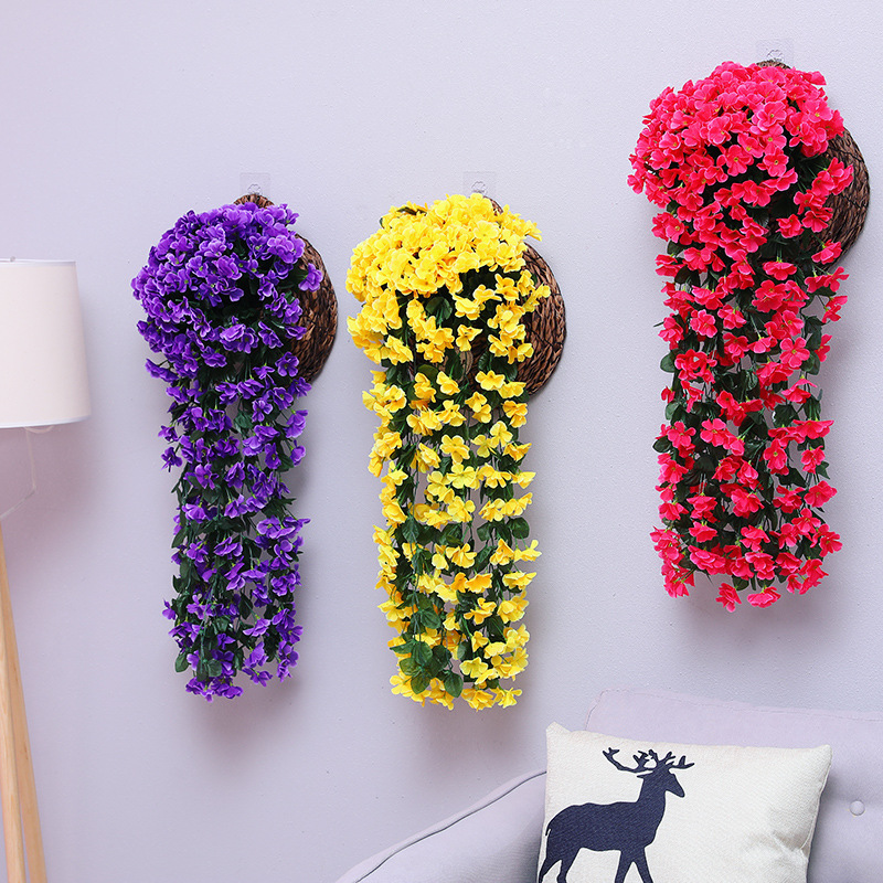 artificial flower artificial plant Simulation Violet Wall Hanging Chlorophytum Comosum Artificial Flowers Fake Flower and Plastic Flower Silk Flower HANAFUJI Rattan Balcony Wedding Celebration Decoration