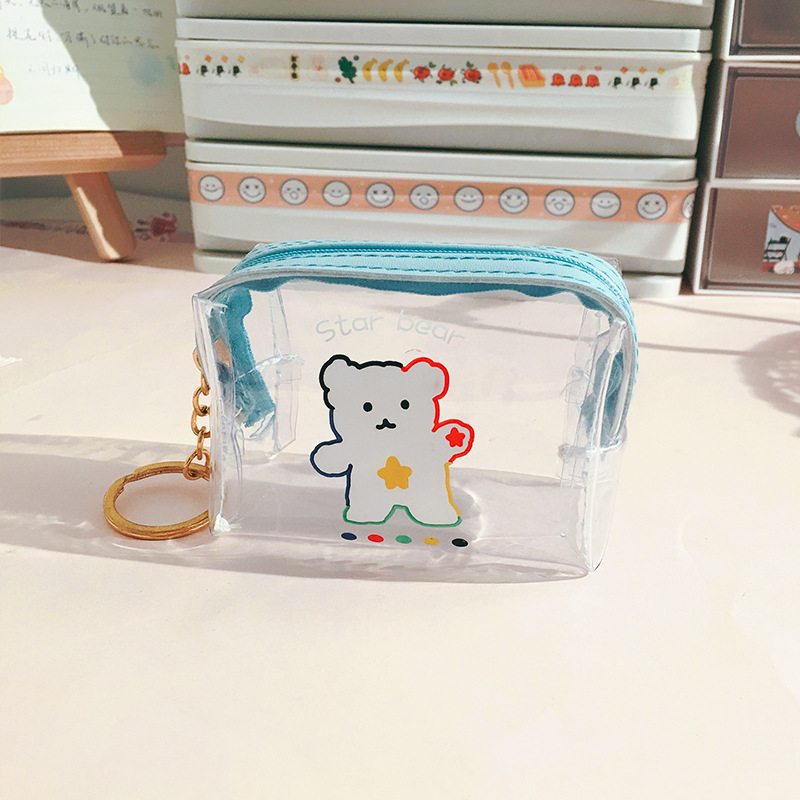 Cute Ins Cartoon Change Purse Girl Heart Transparent Zipper Coin Purse Waterproof Portable Mini Storage Bag
