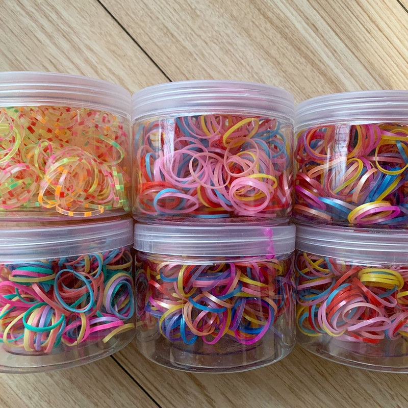 一次性皮筋儿童女孩皮筋头圈头饰儿童彩胶皮筋圆盒塑料瓶装数量多