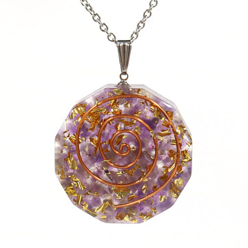 七彩水晶滴胶吊坠紫晶 粉晶碎石水晶石时尚吊坠外贸新品配饰货源