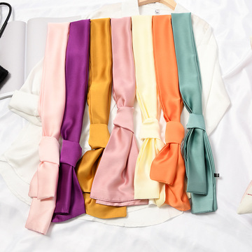纯色小长条细窄长款丝巾女百搭春秋飘带薄围巾方巾搭西装韩国领巾