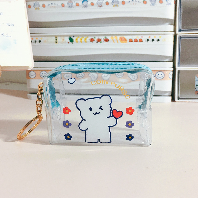 Cute Ins Cartoon Change Purse Girl Heart Transparent Zipper Coin Purse Waterproof Portable Mini Storage Bag