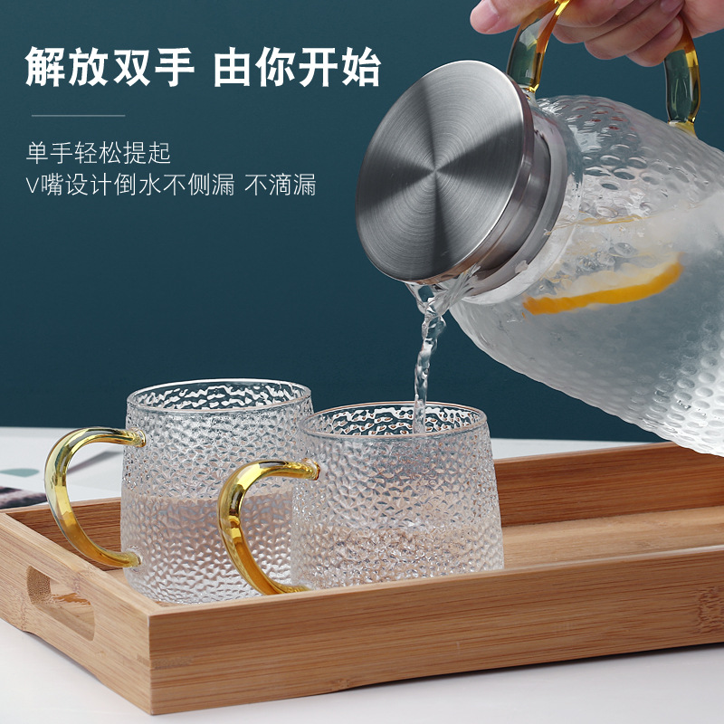 欧式耐热创意防爆冷水具锤纹高硼硅玻璃凉水壶套装果汁壶厂家直销